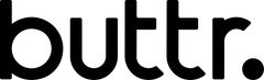 Black text logo spelling "buttr." with stylized, rounded letters.
